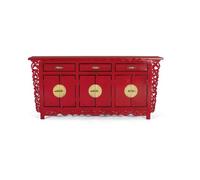 Aparador 6 puertas y 3 cajones fabricado en madera de mango, color rojo 84x40x180 cm