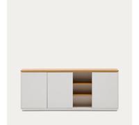 Aparador Abilen de 3 puertas, chapa de roble y laca blanca, 180 x 75 cm, FSC 100%.