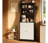 Aparador Alto Armario de Cocina con LED, Armario de Cocina con encimera, Armario de cocinaAlto con estantes Ajustables y armarios gabinetes, aparadores Comedor, Vitrina para Comedor(Negro)