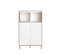 Aparador azzaro de salón comedor estilo nórdico en color roble japonés y blanco con 2 puertas y 2 huecos abiertos 84x135x40 cm