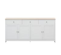 Aparador Blanco ，Encimera Efecto Roble , Mueble Auxiliar de Cocina con 4 Puertas y 3 Cajones, Buffet de Almacenaje para Salón Comedor Recibidor Pasillo