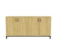 Aparador Buffet de Madera Natural con 4 Puertas, Mueble Auxiliar Rústico Vintage para Cocina, Comedor y Salón, Estantes Ajustables, 160x35x80 cm