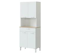 Due-Home Innovations Mueble auxiliar cocina Kira – 4 puertas, 1 cajón, Blanco Artik y Roble Canadian