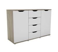 Miroytengo Aparador, Buffet Moderno, Armario Auxiliar 2 Puertas, 4 Cajones Salón Parc Roble Sonoma y Blanco Mate 120x79x38 cm Light wood - white -