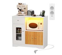 Aparador Cocina Mueble Auxiliar de Cocina Armario Buffet con Enchufe y LED, Mueble Microondas Cocina para Sala de Comedor Salón(Blanco y Roble, 83 x 40 x 80 cm)