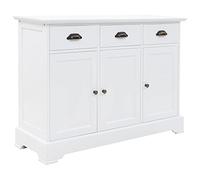 Aparador con 3 puertas MDF y madera de pino, 105 x 35 x 77,5 cm, color blanco, adecuado para dormitorio, pasillo, salón, cocina