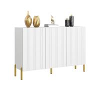 Aparador con 3 puertas y patas doradas, 120 × 35,5 × 80 cm, blanco | Armario buffet, armario auxiliar, armario de almacenamiento, armario de cocina, estantes ajustables, patas de metal