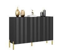 Aparador con 3 puertas y patas doradas, 120 × 35,5 × 80 cm, negro | Armario buffet, armario auxiliar, armario de almacenamiento, armario de cocina, estantes ajustables, patas de metal