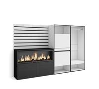 Aparador, con almacenamiento, 227x35x145cm, dormitorio, habitación, chimenea eléctrica xxl, zapatero, vestidor abierto, estilo moderno, blanco