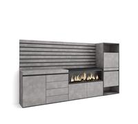 Aparador | con almacenamiento | 274x145x35 cm | dormitorio, habitación | chimenea eléctrica xxl | cómoda, cajonera | zapatero | estilo moderno | cemento
