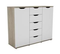 Miroytengo Aparador de 2 Puertas, Buffet para Salón, 5 Cajones Parc Roble Sonoma y Blanco Mate 120x97x38 cm Light wood - white -