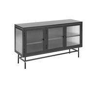 Aparador de metal negro 115 x 35 cm 3 puertas estantes vidrio patas Devon
