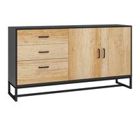 Aparador HOMCOM Mueble de almacenamiento para sala de estar con armario, 3 cajones y estante ajustable, patas de acero, manijas de aleación de aluminio, para sala de estar, comedor, sol. 140 x 35 x 75