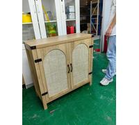 Aparador lateral, mueble auxiliar con puertas, armario de almacenamiento, color roble natural, fabricado con placa de MDF/aglomerado de alta calidad