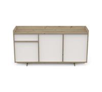Aparador lead 1 cajón 3 puertas 2 estantes color roble artisan y blanco fabricado en melamina medidas 157 cm