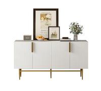 Aparador moderno de 4 puertas con tiradores de metal dorados para comedor, salón, dormitorio, pasillo, diseño elegante, color blanco, 152,5 cm (largo) x 40,5 cm (ancho) x 80 cm (alto)