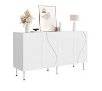 Aparador moderno sin medida - puertas onduladas 3d sin tiradores, almacenamiento salón recibidor, pb y mdf, patas metálicas - blanco