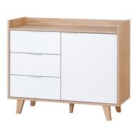 Aparador Nórdico Moderno, 3 Cajones y 1 Puerta, Roble y Blanco, 94x78x38 cm, para Salón y Comedor, Mueble Aparador Serie nórdica BOR