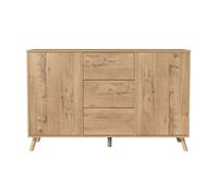 Miroytengo Aparador Oslo – Roble Gold, 3 cajones y 2 puertas, apertura push, 140 cm
