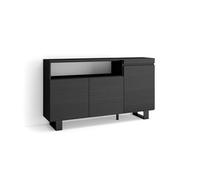Aparador para salón, gran capacidad de almacenaje, 150x35x87cm, 3 puertas, diseño industrial, estilo moderno, negro