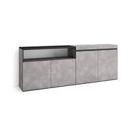 Aparador para salón, gran capacidad de almacenaje, 200x35x75cm, 4 puertas, armario, zapatero, estilo moderno, cemento