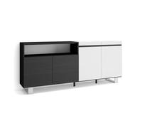 Aparador para salón, gran capacidad de almacenaje, 200x35x87cm, 4 puertas, diseño industrial, estilo moderno, blanco y negro 200 cm