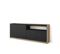 Aparador para salón, gran capacidad de almacenaje, 207x37x80 cm, 4 puertas, armario, zapatero, estilo moderno, negro y roble