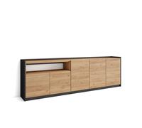 Aparador para salón, gran capacidad de almacenaje, 260x37x80 cm, 5 puertas, armario, zapatero, estilo moderno, roble y negro