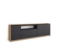 Aparador para salón, gran capacidad de almacenaje, 260x37x80 cm, 5 puertas, armario, zapatero, estilo moderno, negro y roble