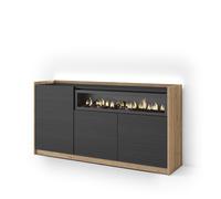 Aparador para Salón Skraut Home, 156x37x80cm, 3 Puertas, Chimenea eléctrica, LED Black and oak