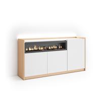 Aparador para Salón Skraut Home, 156x37x80cm, 3 Puertas, Chimenea eléctrica, LED White and soft oak