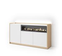 Aparador para Salón Skraut Home, 156x37x80cm, 3 Puertas, Chimenea eléctrica, LED White and soft oak