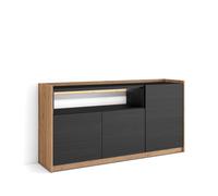 Aparador para Salón Skraut Home, 156x37x80cm, 3 Puertas, LED Black and oak