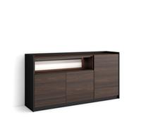 Aparador para Salón Skraut Home, 156x37x80cm, 3 Puertas, LED Dark oak and black
