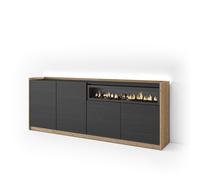 Aparador para Salón Skraut Home, 207x37x80cm, 4 Puertas, Chimenea eléctrica, LED Black and oak