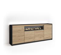 Aparador para Salón Skraut Home, 207x37x80cm, 4 Puertas, Chimenea eléctrica, LED Oak and black
