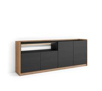 Aparador para Salón Skraut Home, 207x37x80cm, 4 Puertas, LED Black and oak