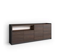 Aparador para Salón Skraut Home, 207x37x80cm, 4 Puertas, LED Dark oak and black
