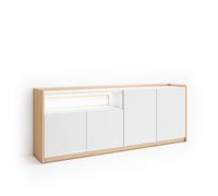 Aparador para Salón Skraut Home, 207x37x80cm, 4 Puertas, LED White and soft oak
