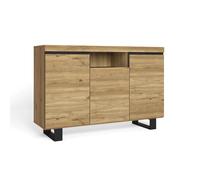 Skraut Home | Buffet Salon 3 Puertas 1 Compartimento | 140 x 40 x 92 cm | Comedor | Oficina | Acabado Color Roble/Negro Nordico