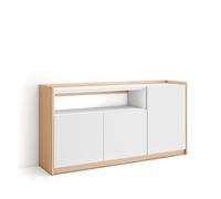Skraut Home, Aparador para salón, Gran capacidad de almacenaje, 156x37x80 cm, 3 Puertas, Armario, zapatero White and soft oak