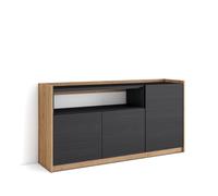 Skraut Home, Aparador para salón, Gran capacidad de almacenaje, 156x37x80 cm, 3 Puertas, Armario, zapatero Black and oak