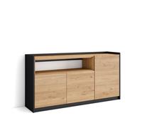 Skraut Home, Aparador para salón, Gran capacidad de almacenaje, 156x37x80 cm, 3 Puertas, Armario, zapatero Oak and black