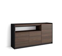 Skraut Home, Aparador para salón, Gran capacidad de almacenaje, 156x37x80 cm, 3 Puertas, Armario, zapatero Dark oak and black