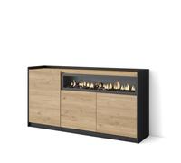 Aparador para Salón Skraut Home, Gran capacidad de almacenaje, 156x37x80 cm, 3 Puertas, Chimenea eléctrica Oak and black