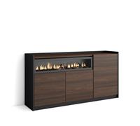 Aparador para Salón Skraut Home, Gran capacidad de almacenaje, 156x37x80 cm, 3 Puertas, Chimenea eléctrica Dark oak and black