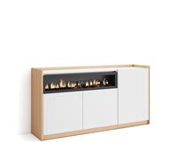 Aparador para Salón Skraut Home, Gran capacidad de almacenaje, 156x37x80 cm, 3 Puertas, Chimenea eléctrica White and soft oak