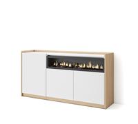 Aparador para Salón Skraut Home, Gran capacidad de almacenaje, 156x37x80 cm, 3 Puertas, Chimenea eléctrica White and soft oak