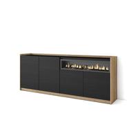 Aparador para Salón Skraut Home, Gran capacidad de almacenaje, 207x37x80 cm, 4 Puertas, Chimenea eléctrica Black and oak