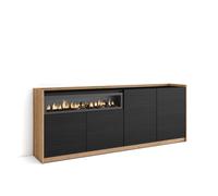 Aparador para Salón Skraut Home, Gran capacidad de almacenaje, 207x37x80 cm, 4 Puertas, Chimenea eléctrica Black and oak